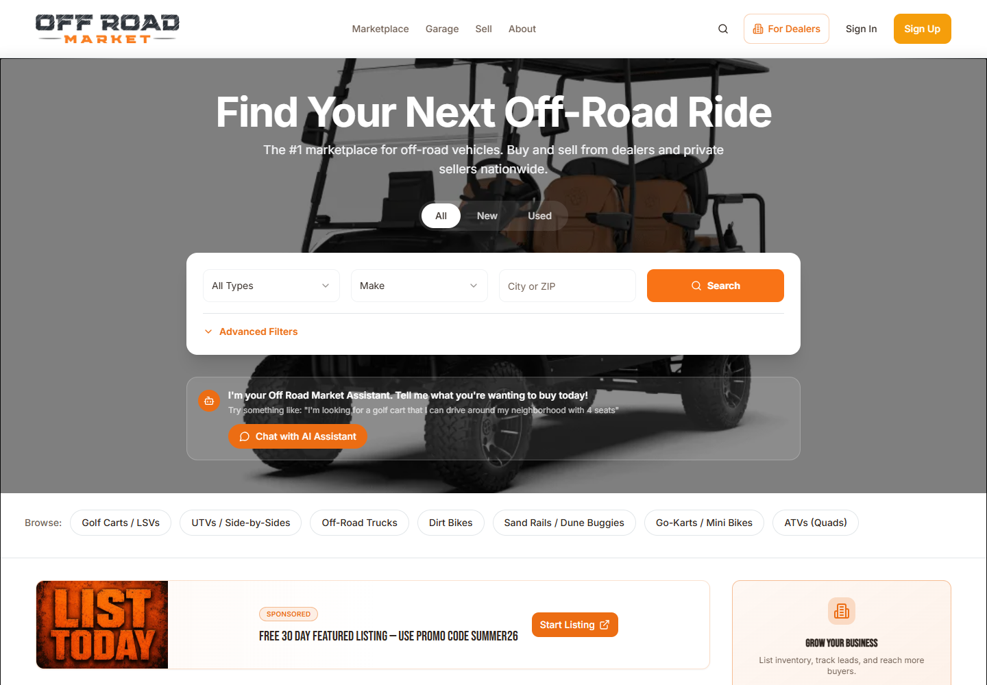 Off Road Market website screenshot